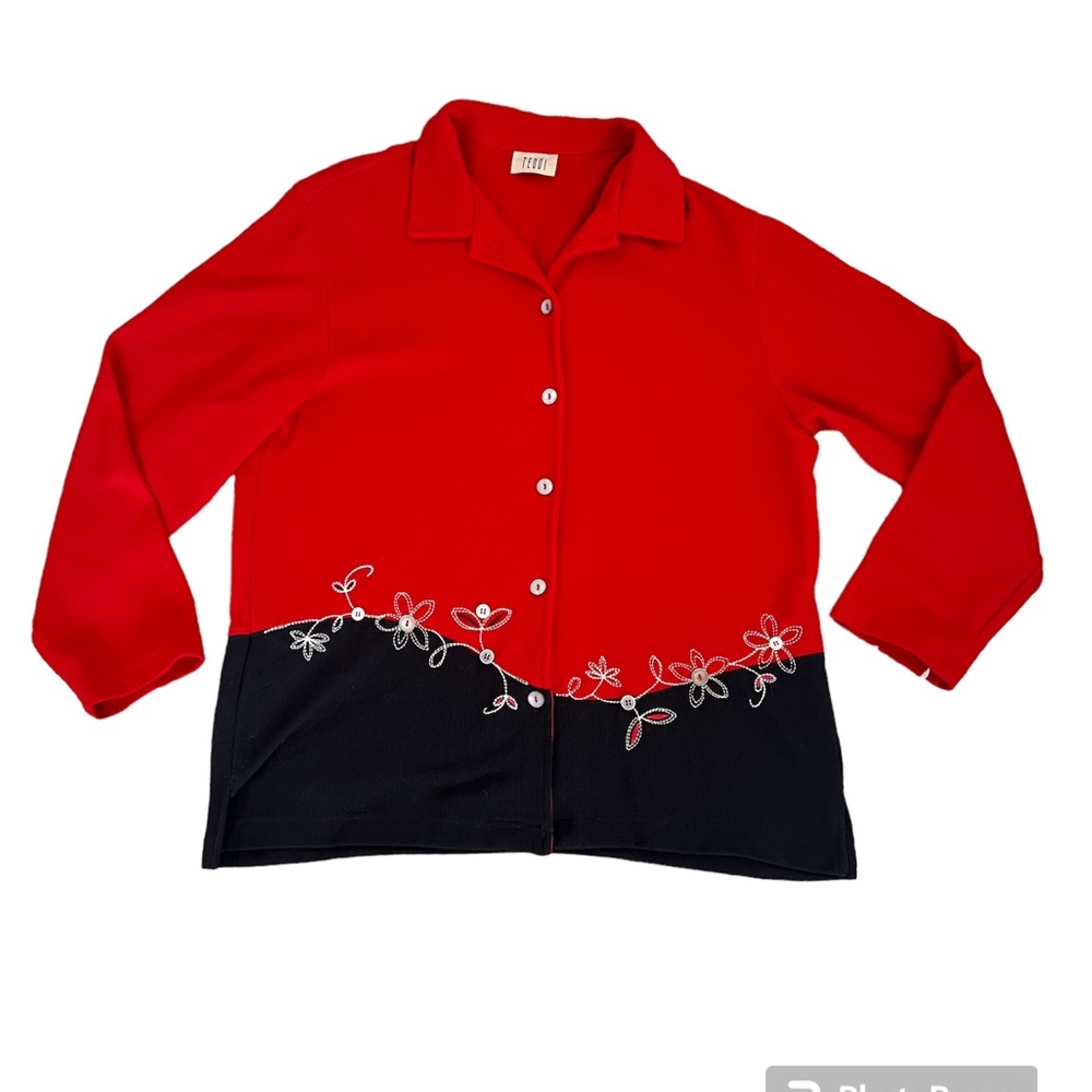 Teddi Button Down Black and Red Top Size M-L